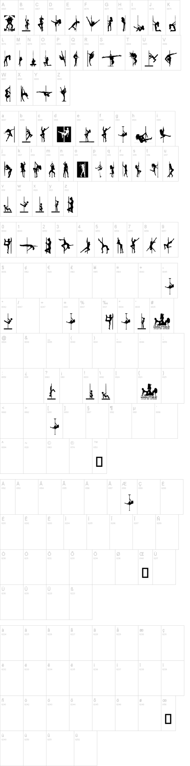 Pole Dance 字体字形表