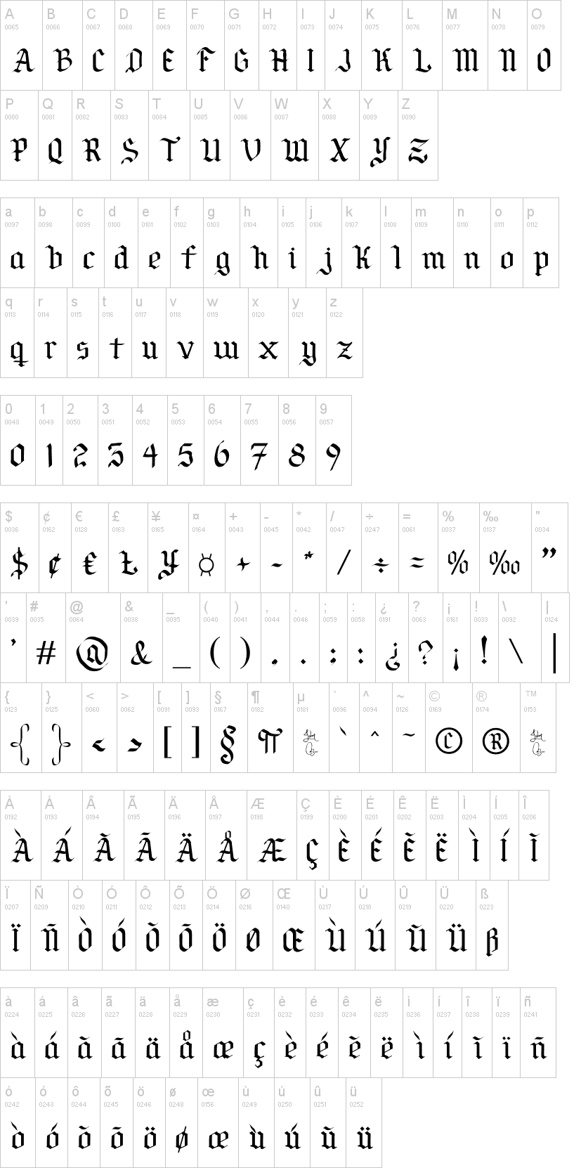 Por Siempre G�tica 字体字形表