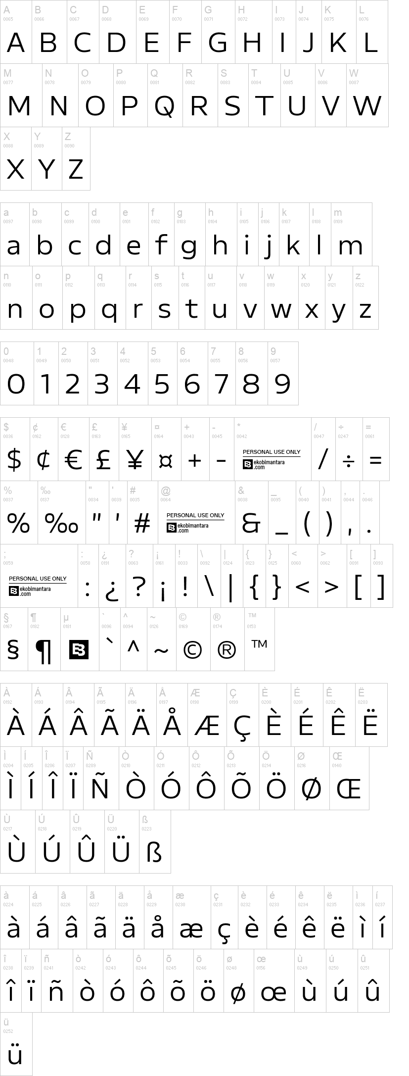 Profa 字体字形表