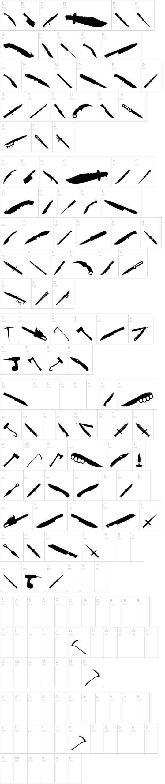 Psycho's Toolshed 字体字形表