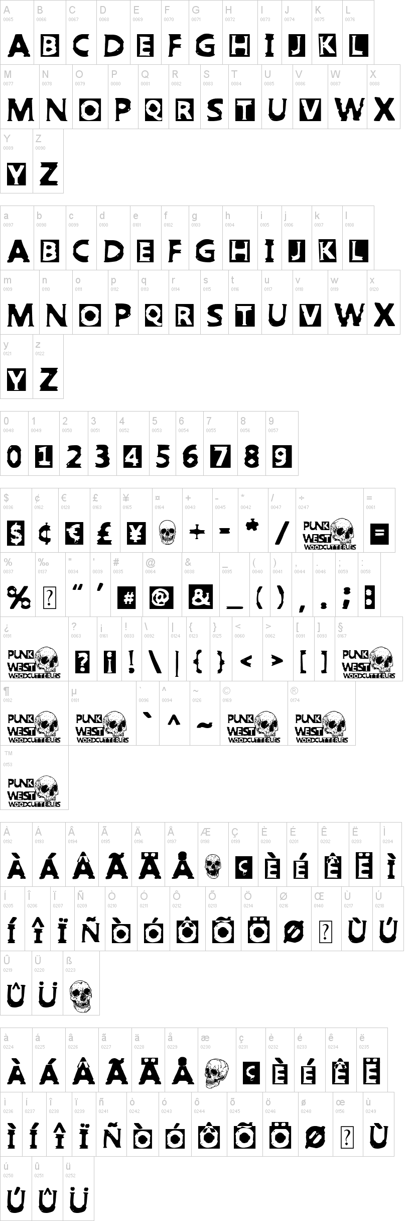 Punk West 字体字形表