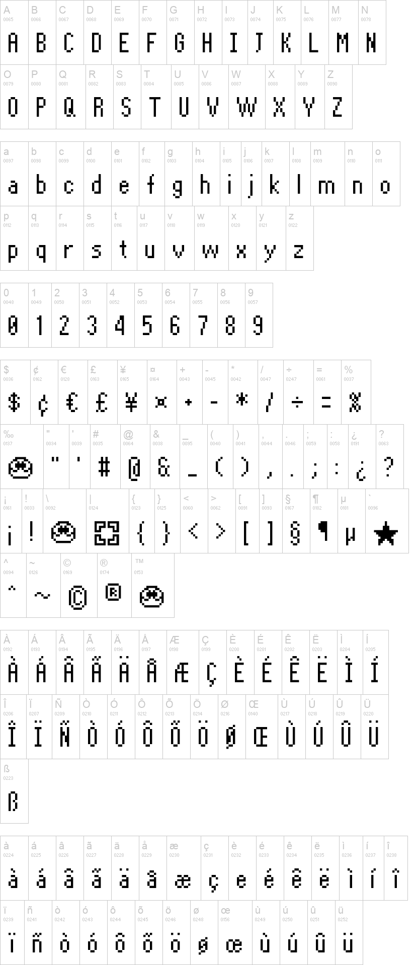 Puzzle Tale Pixel 字体字形表