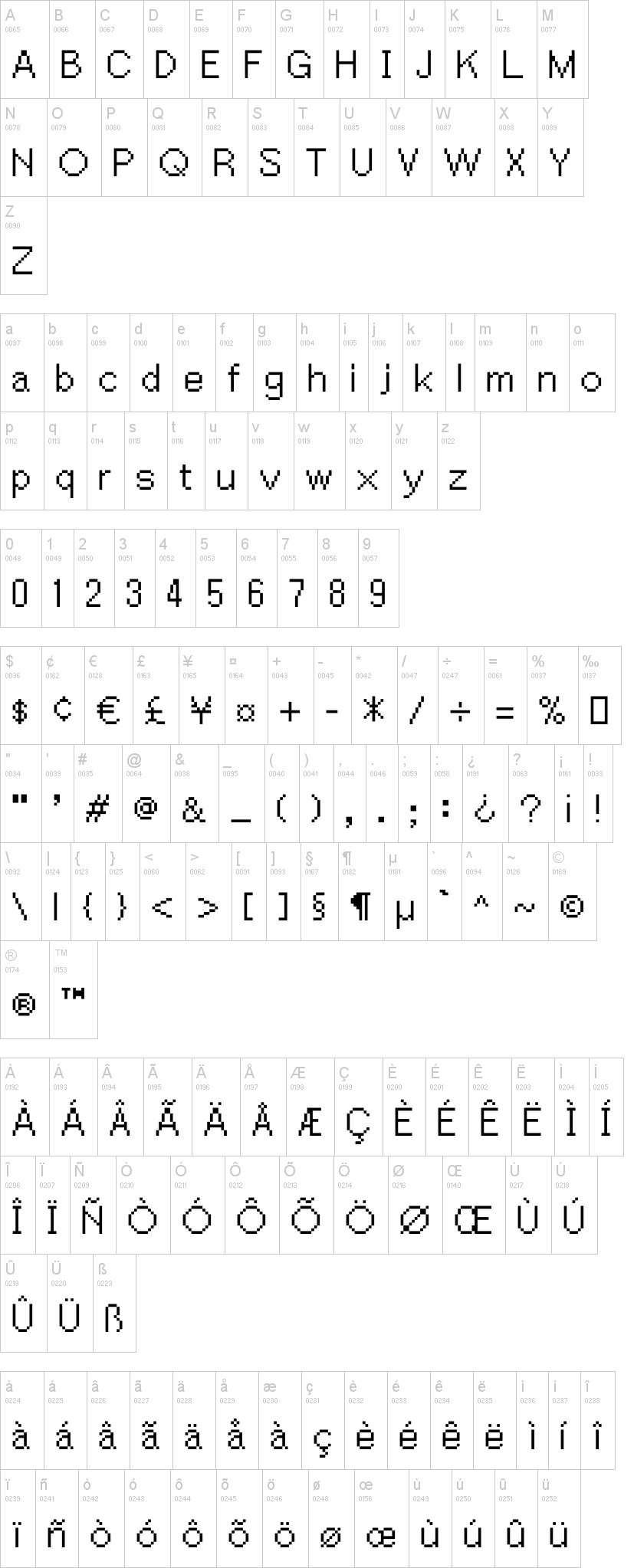 PW Extended 字体字形表