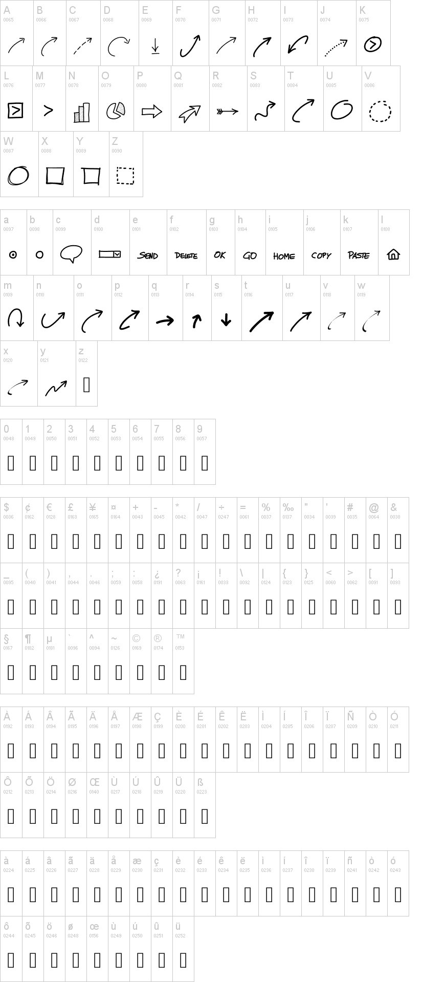 PW New Arrows 字体字形表