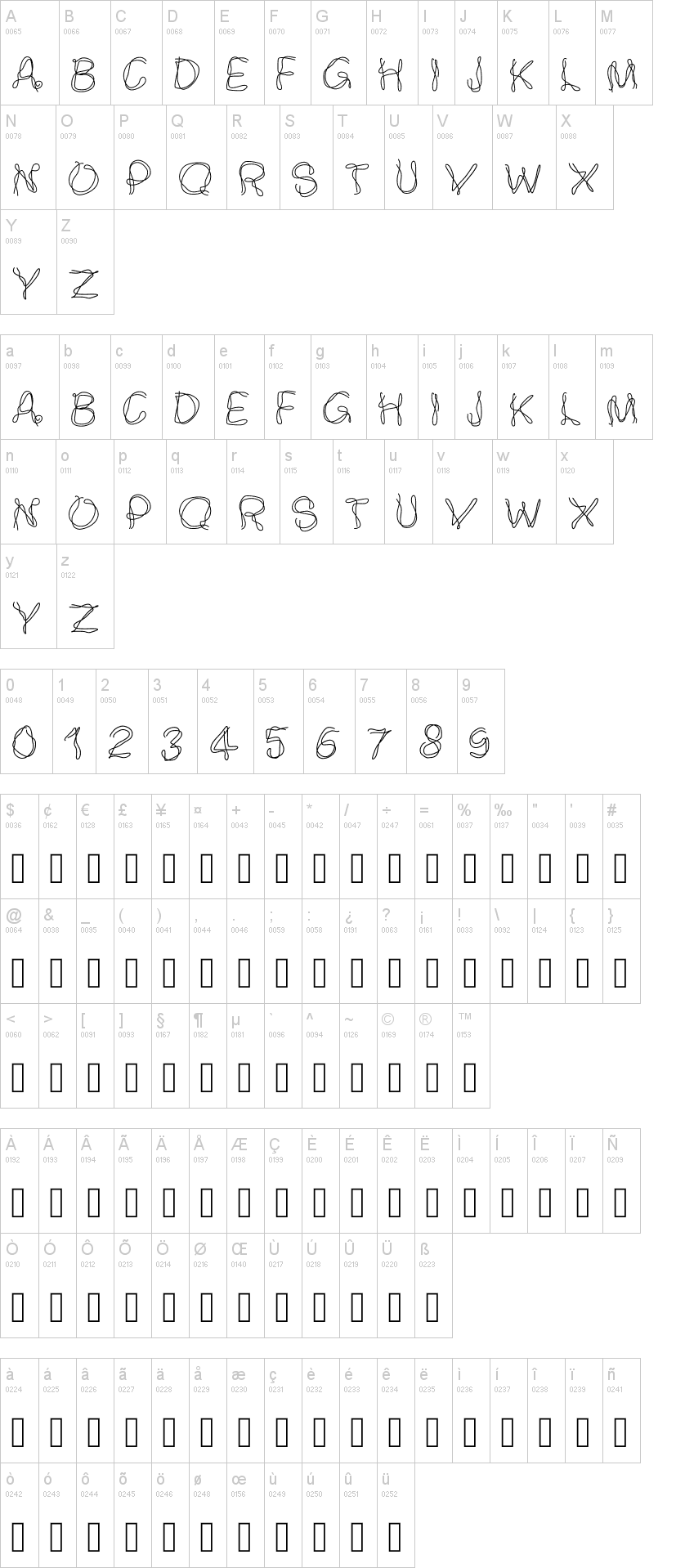 PW Smokey 字体字形表
