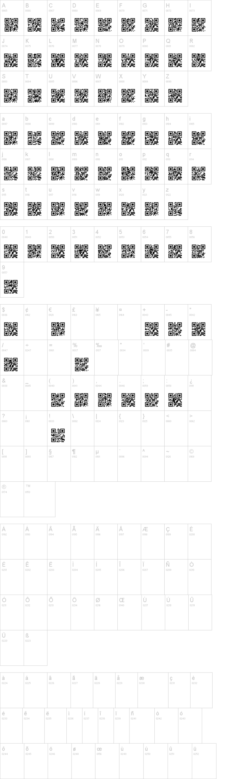 QR font TFB 字体字形表