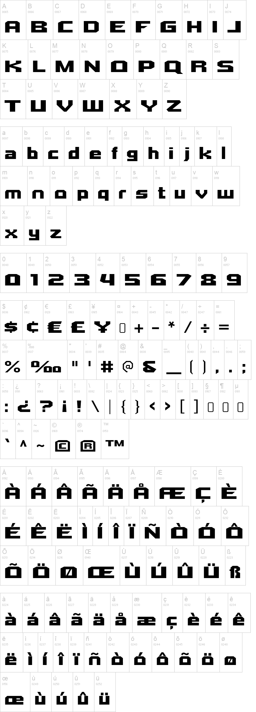 Quadrangle 字体字形表