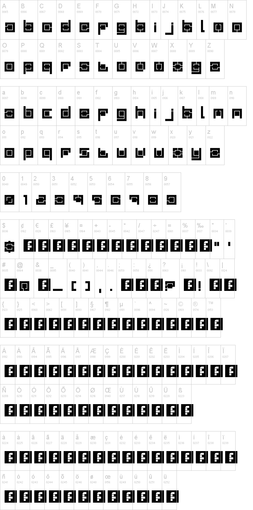 Quadro 字体字形表