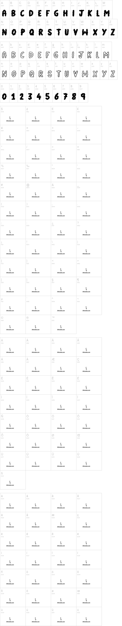 Quaker Shaker 字体字形表