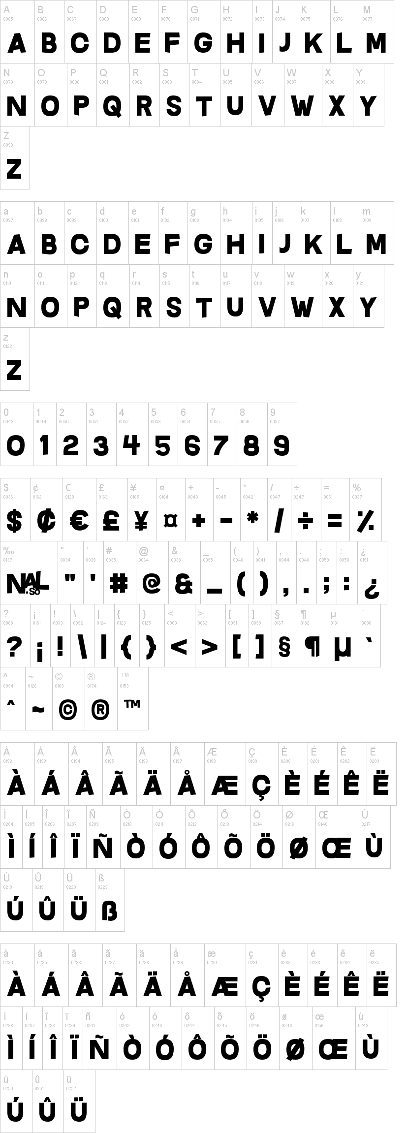 Questrian 字体字形表