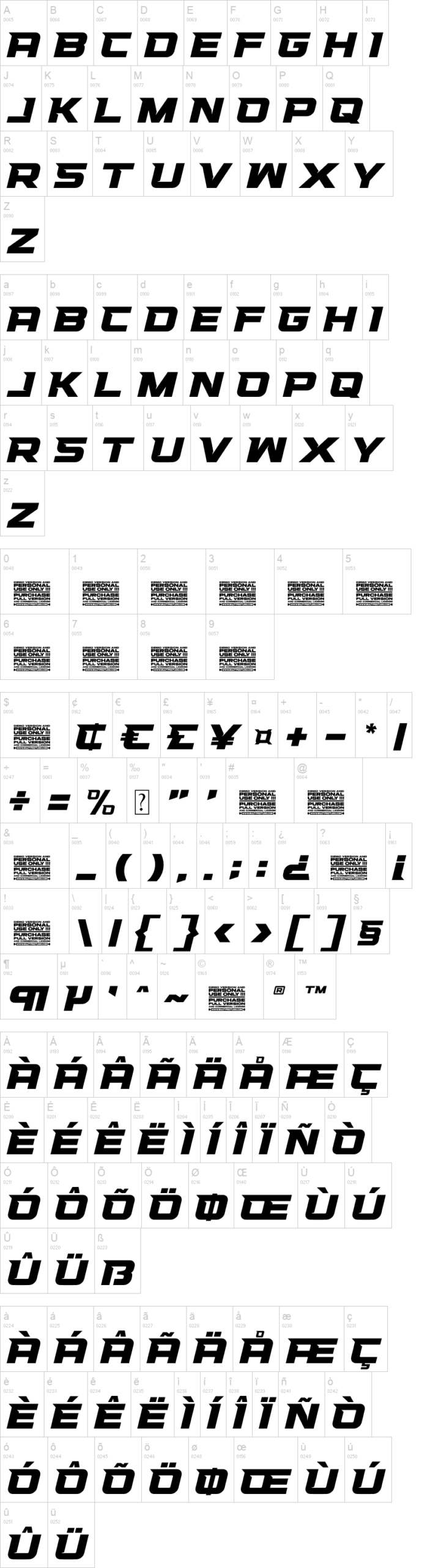 Racing Mark Race 字体字形表