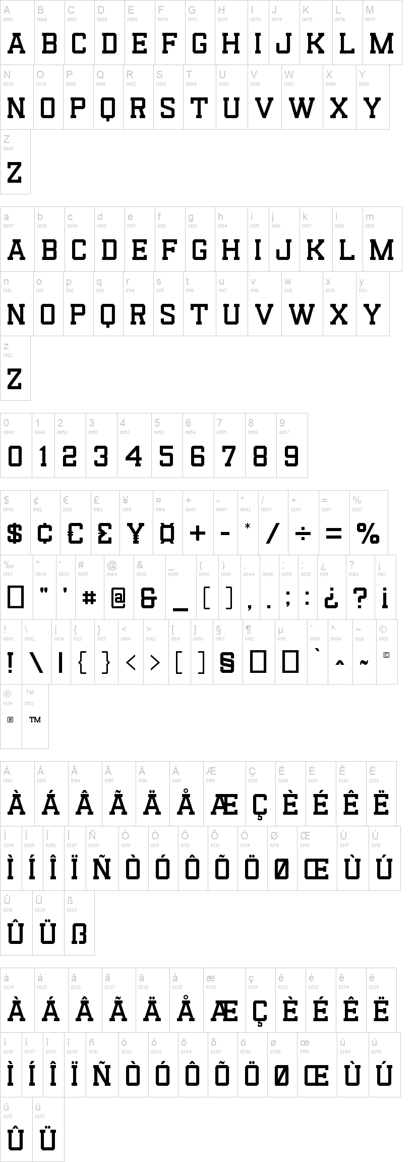Reach 字体字形表