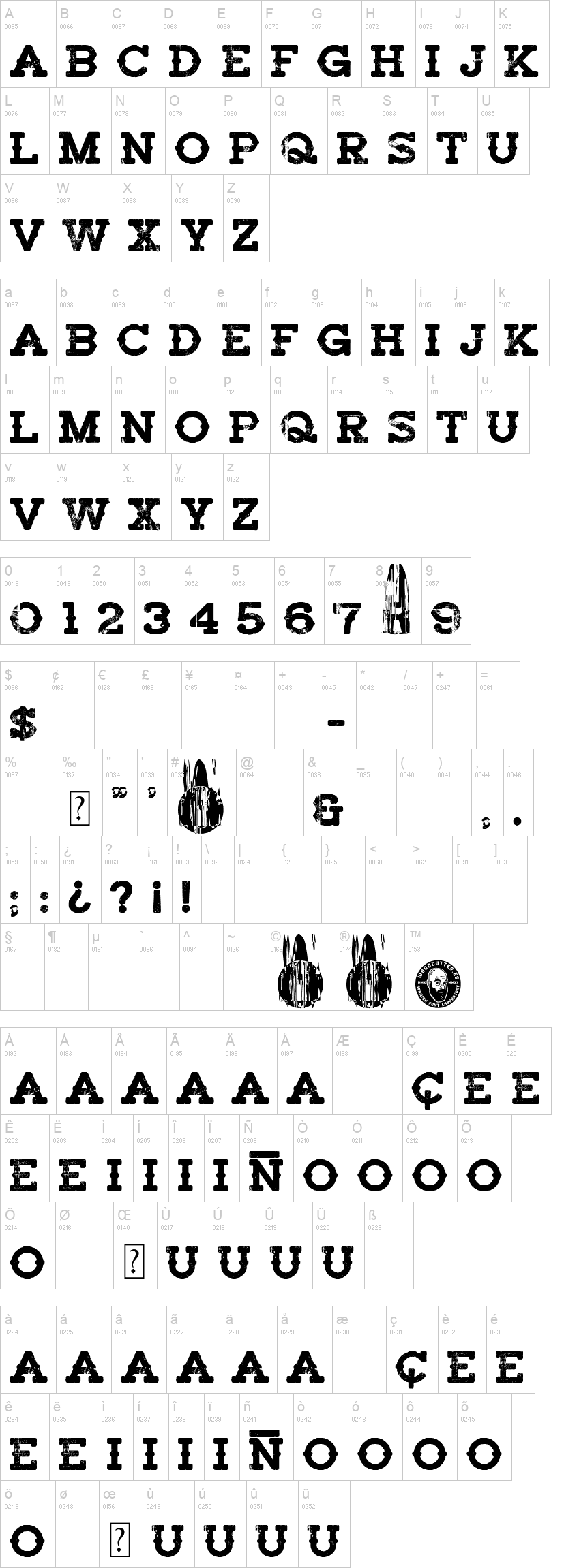 Rebel Hero 字体字形表