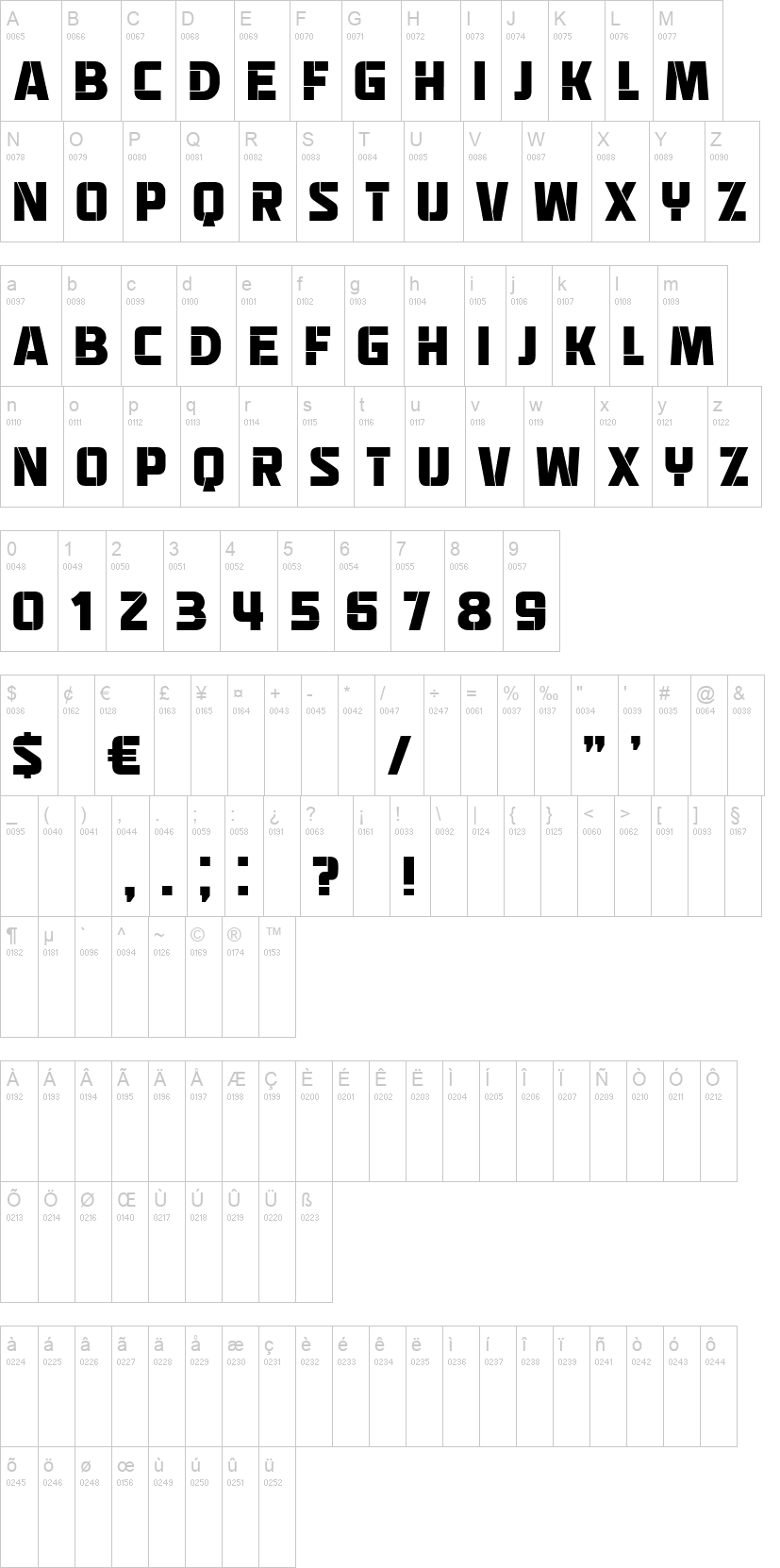 Redemtion 字体字形表