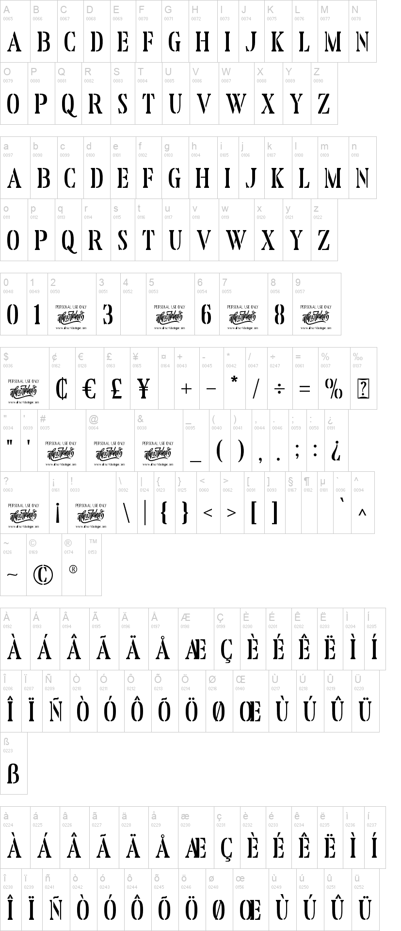 Reloaded 字体字形表