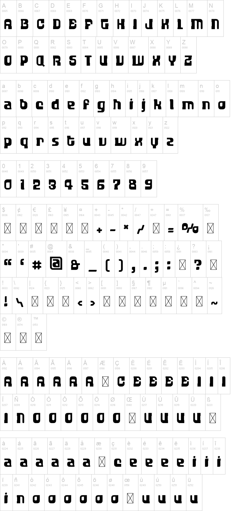Retro 60 Awesome 字体字形表