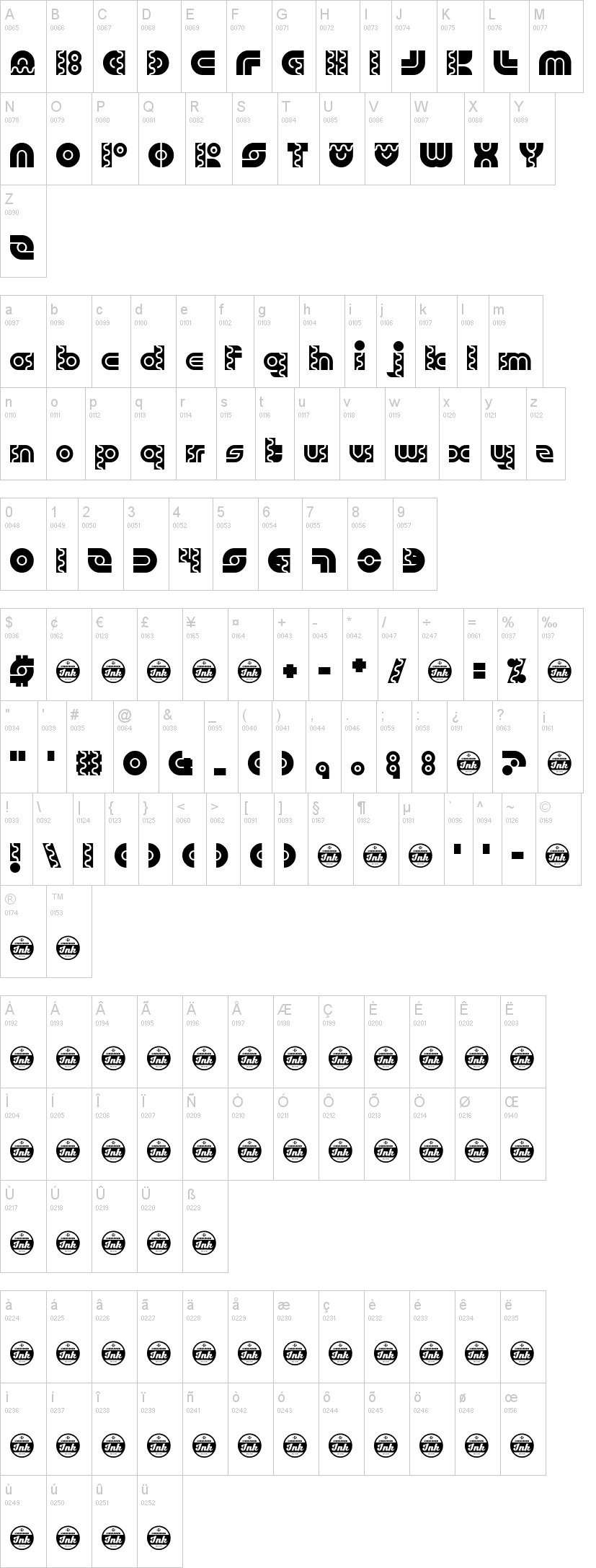 Robo Arriba 字体字形表