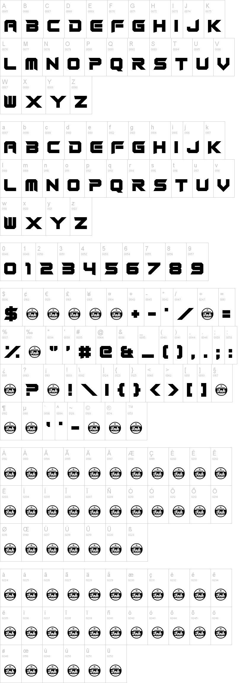 Rocket Rinder 字体字形表