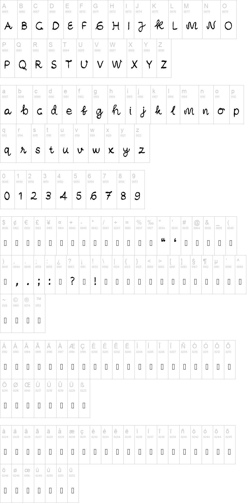 Sa Crayon Handwriting 字体字形表