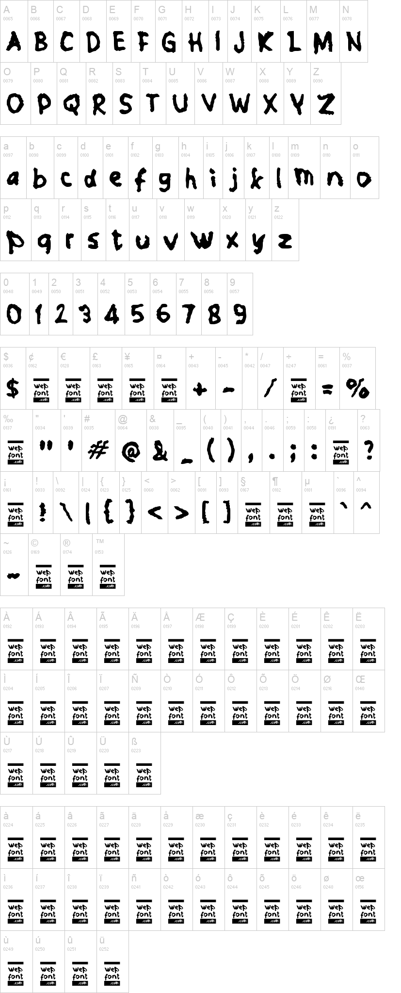 Sacamus 字体字形表