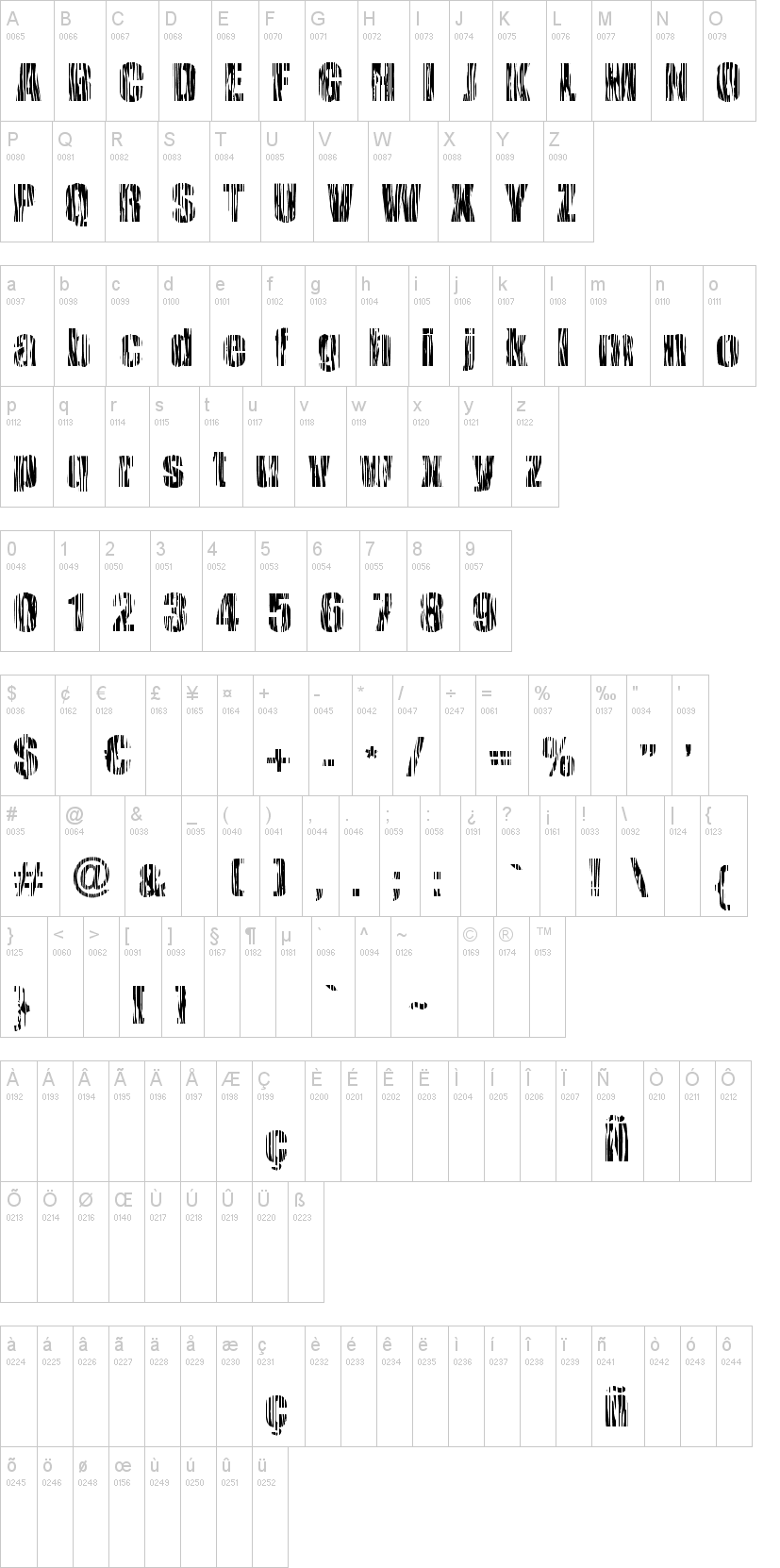 Safari Zebra 字体字形表