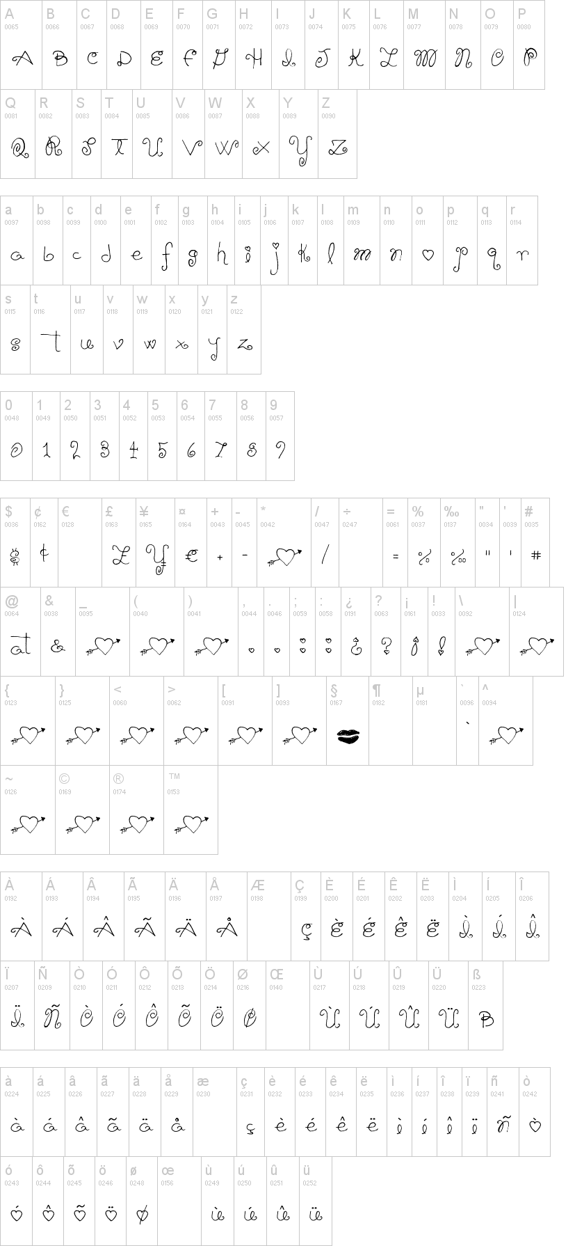 Schnookums 字体字形表