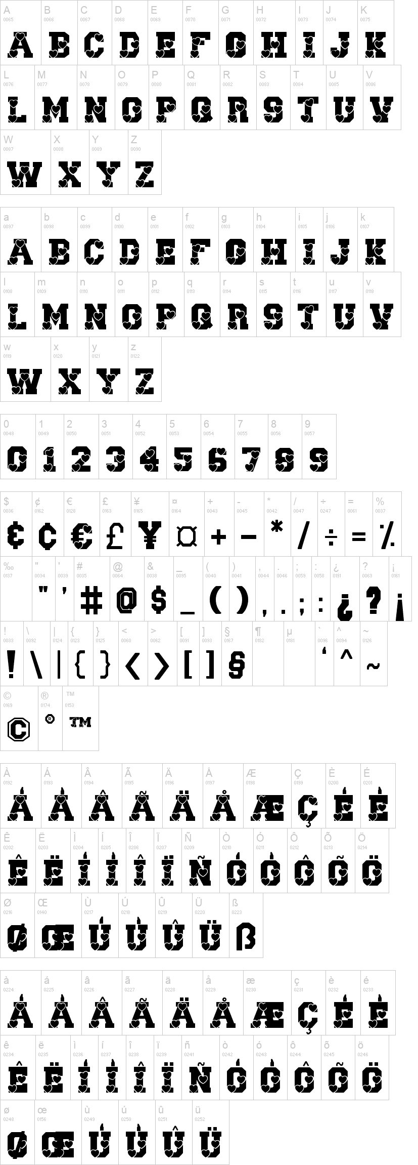 Scholar Valentine 字体字形表