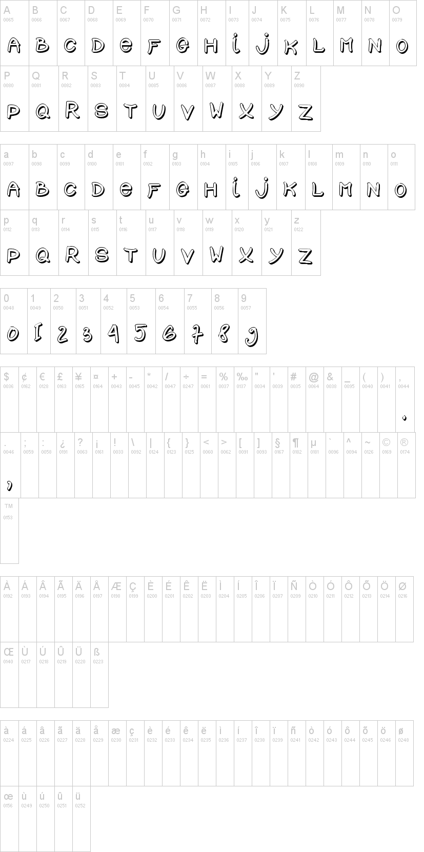 School 字体字形表