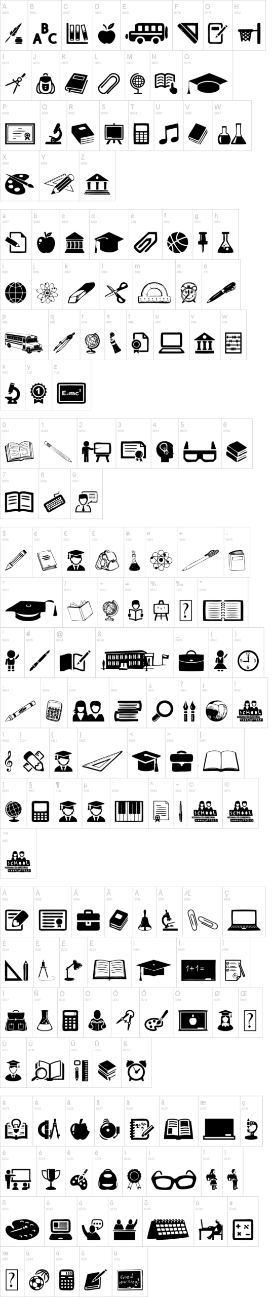 School 字体字形表