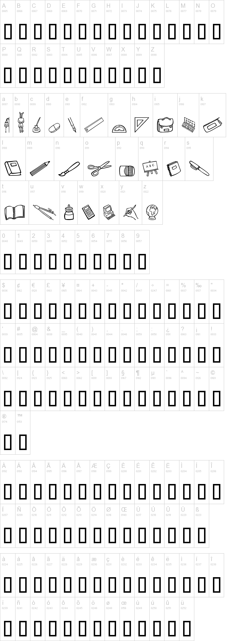 Schooldays 字体字形表