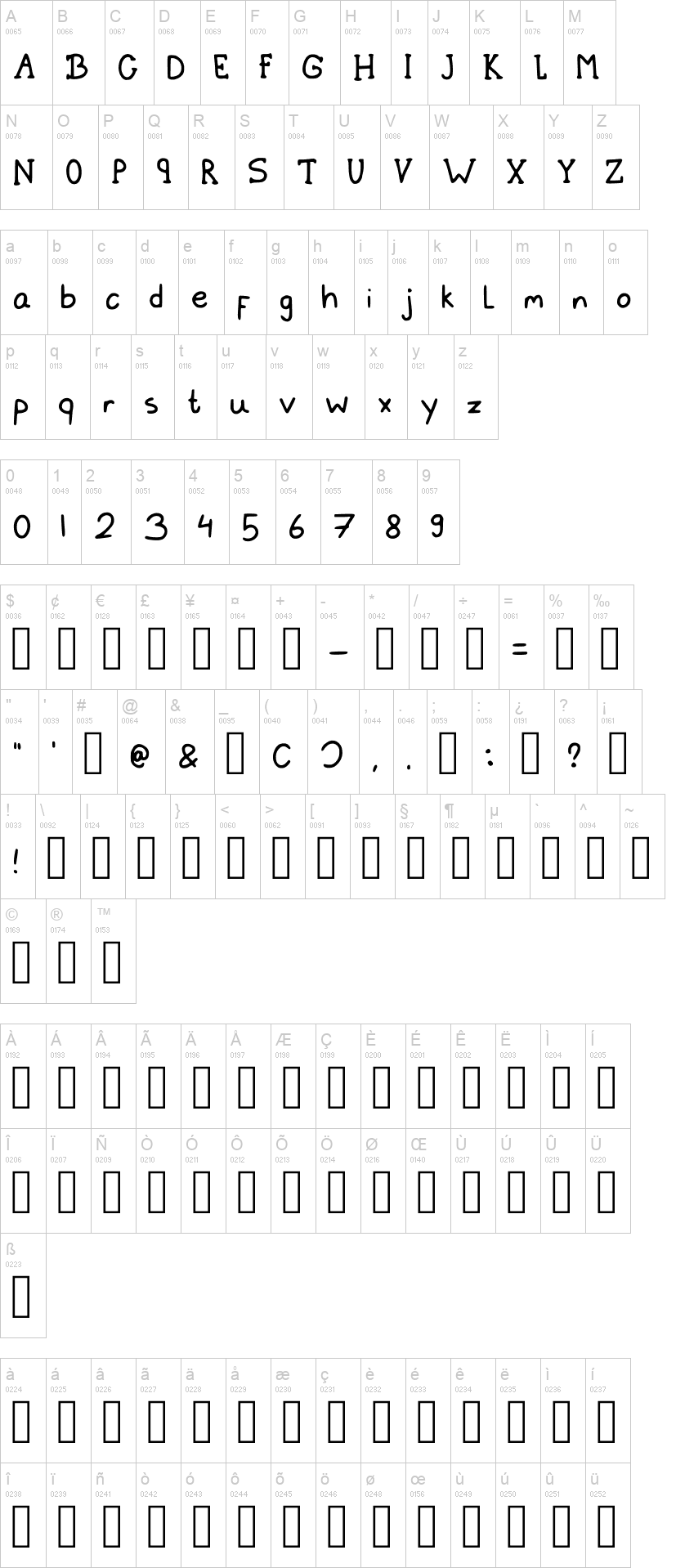Schoolwork 字体字形表