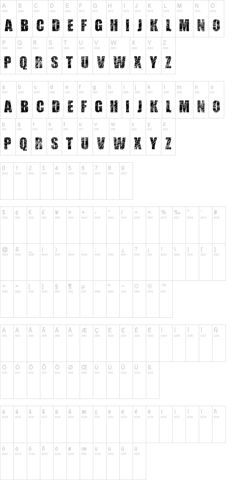 Scratched Letters 字体字形表