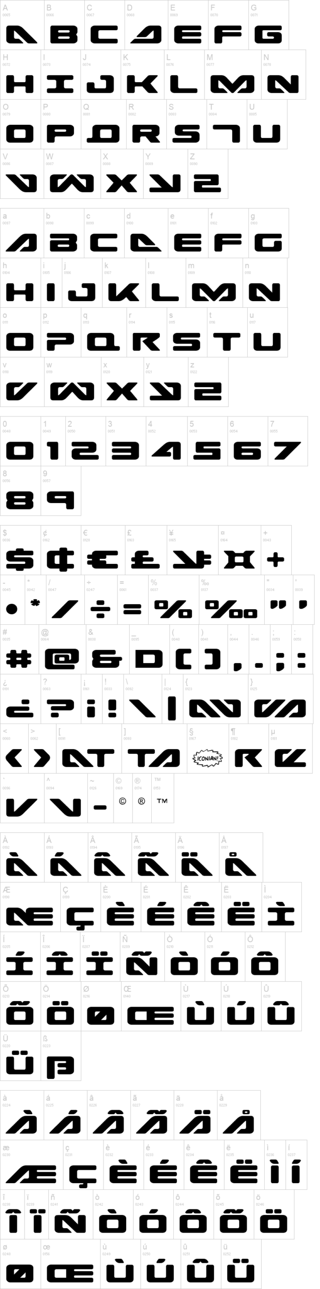Sea Dog 2001 字体字形表