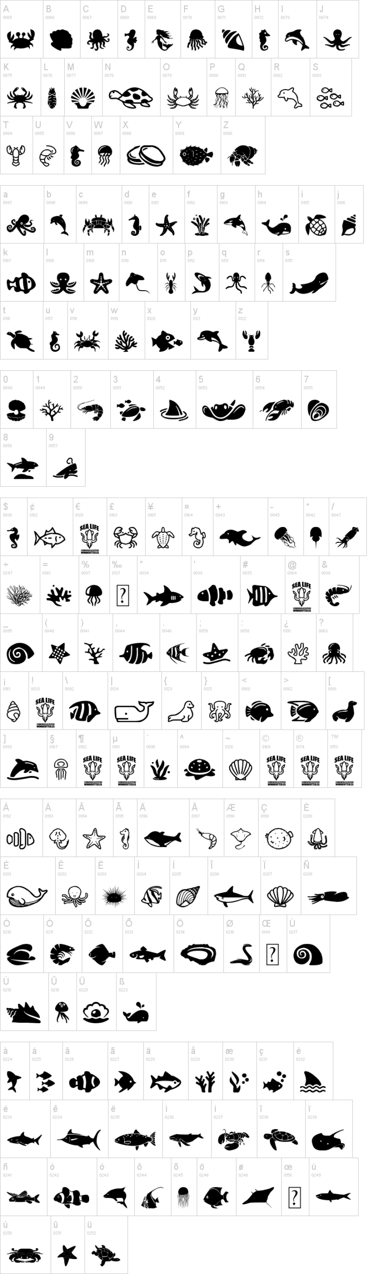 Sea Life 字体字形表