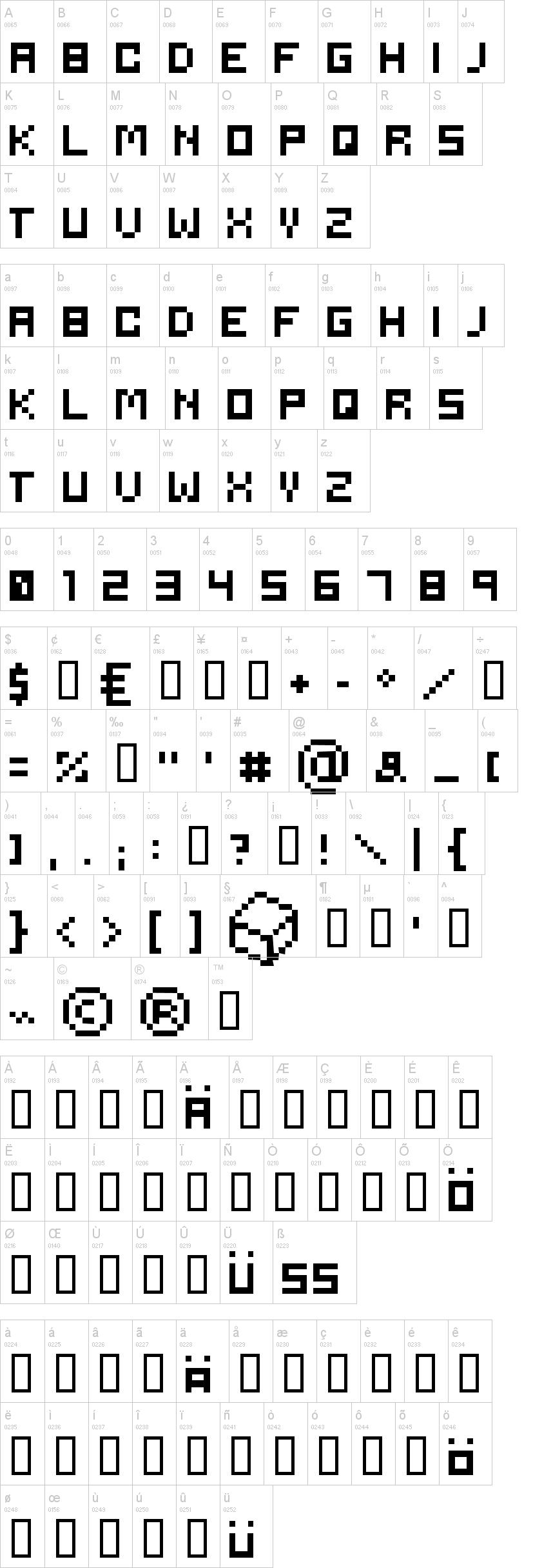 Serious 字体字形表