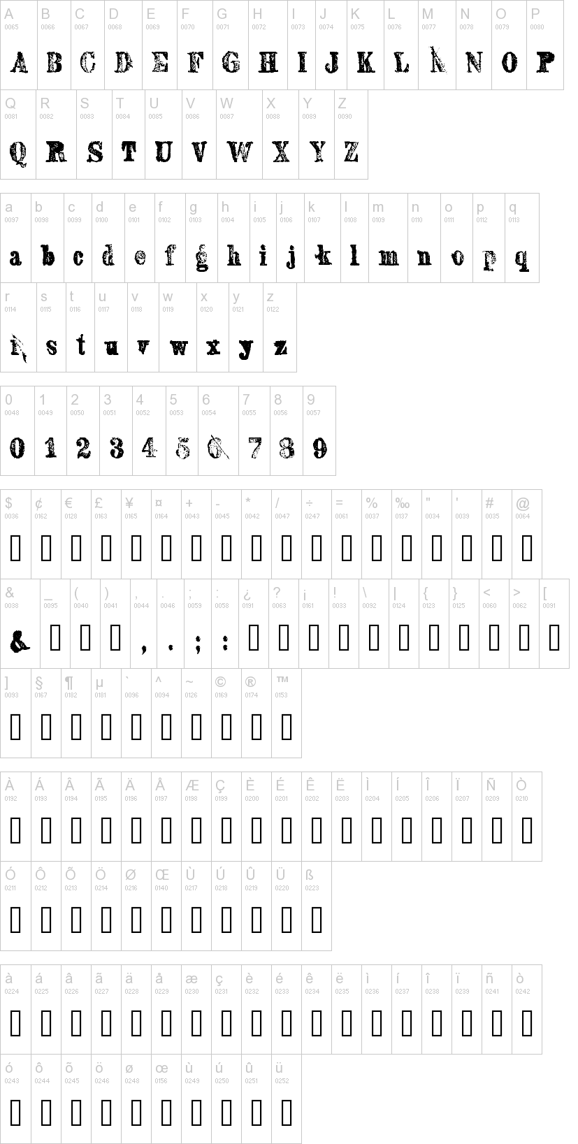 Sexton Serif 字体字形表