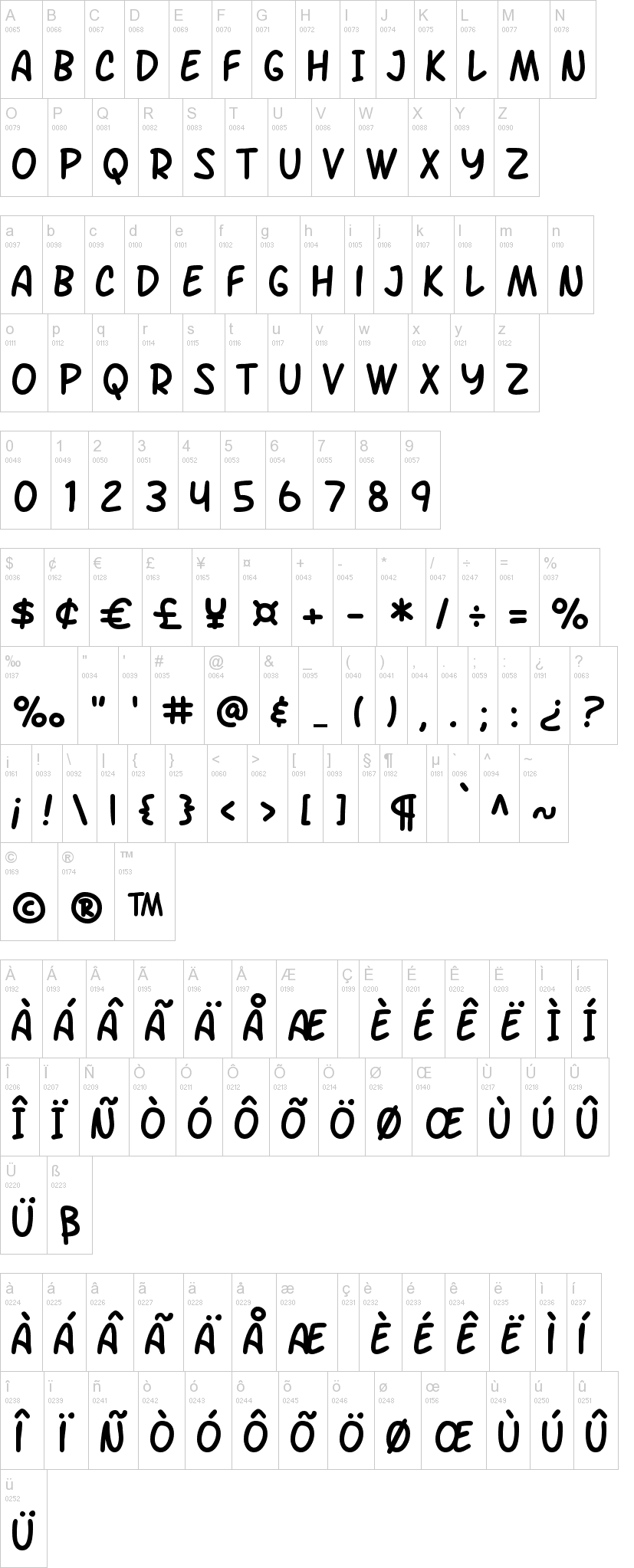 SF Arch Rival 字体字形表