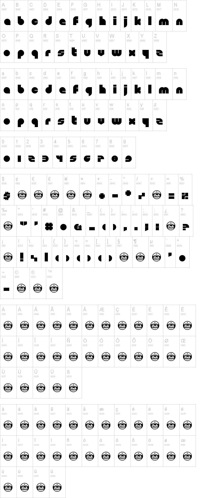 Shapeshifters 字体字形表