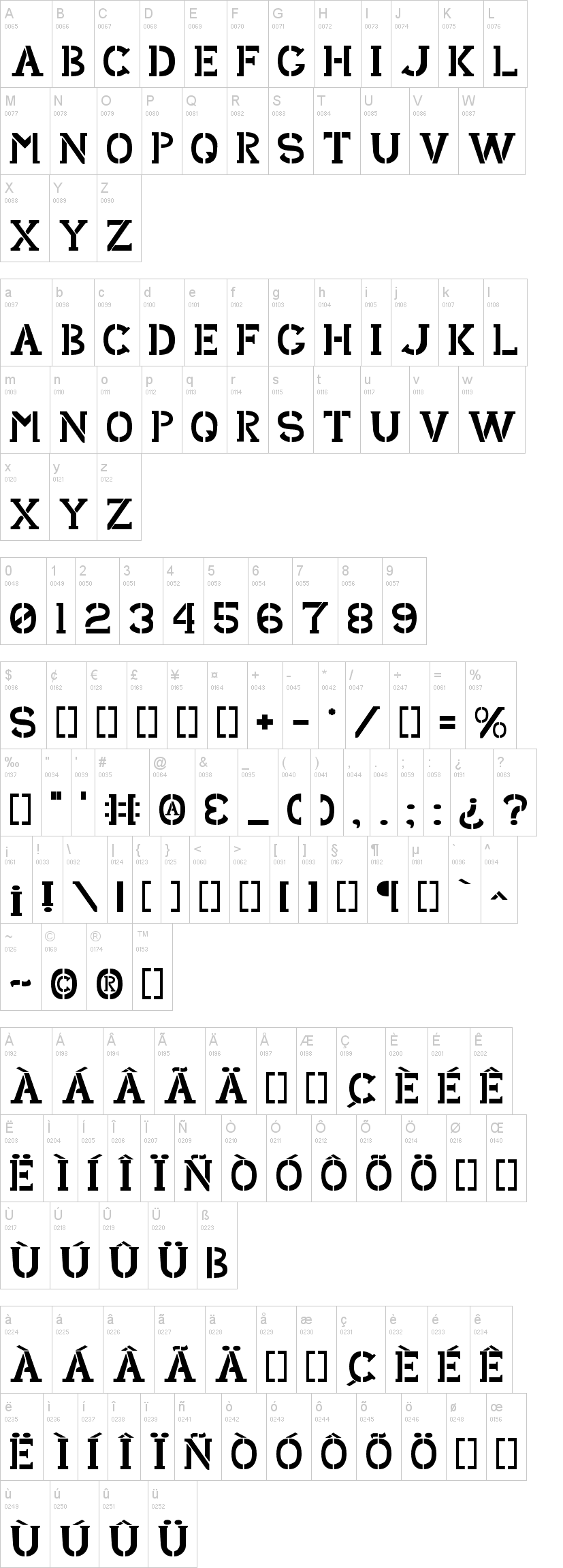 Shark Army 字体字形表