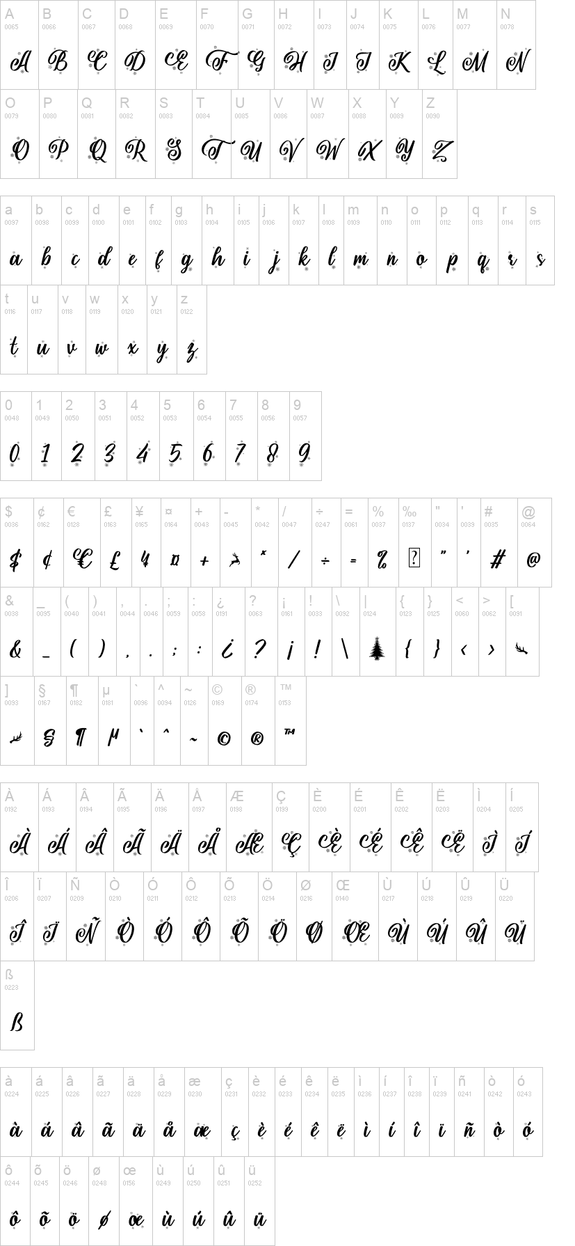 Shielfie Christmas 字体字形表