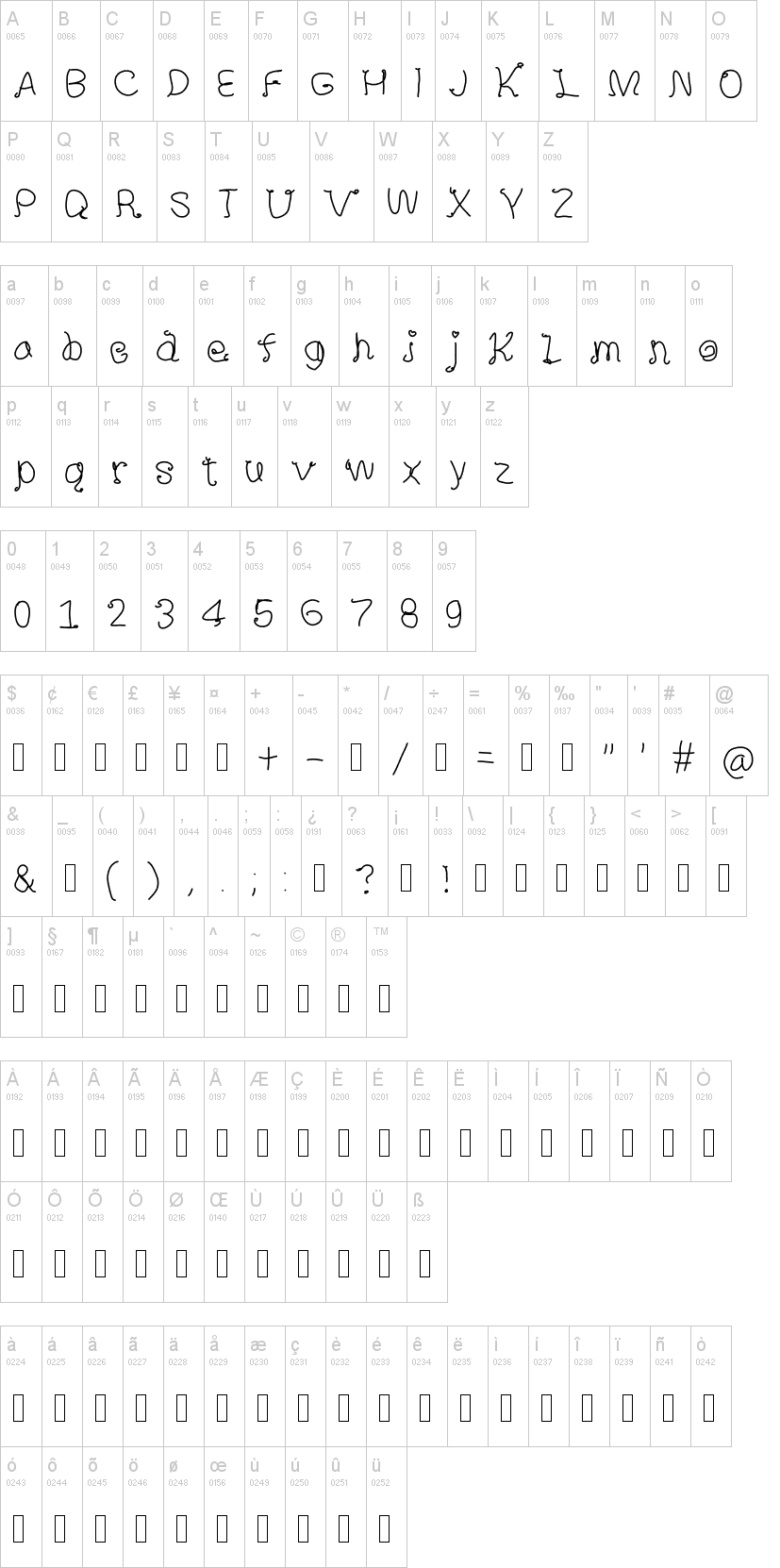 Shine Star Curls MS 字体字形表