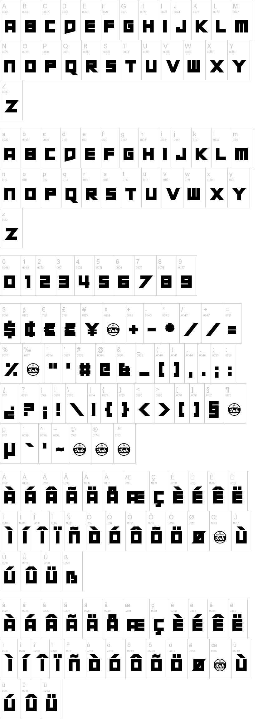 Short Xurkit 字体字形表