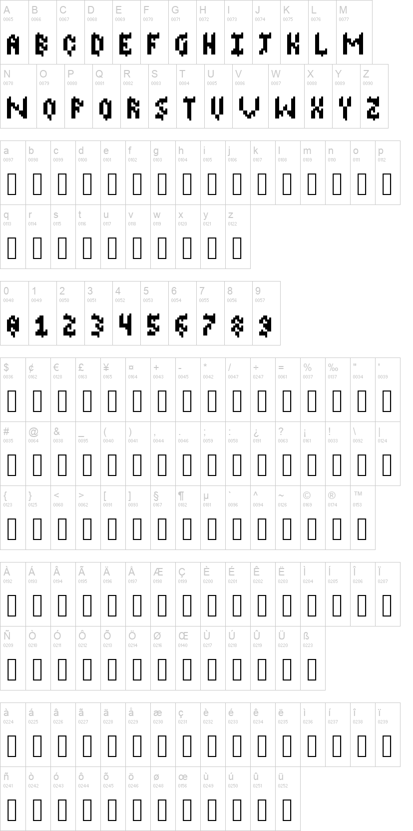 Sideways Glitch 字体字形表