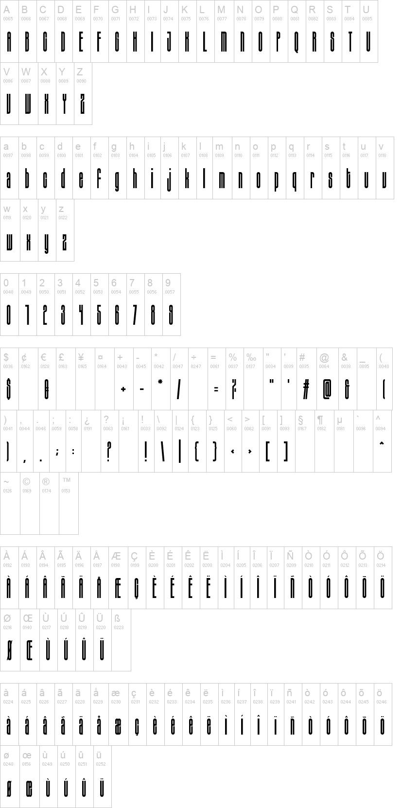 Sigana 字体字形表