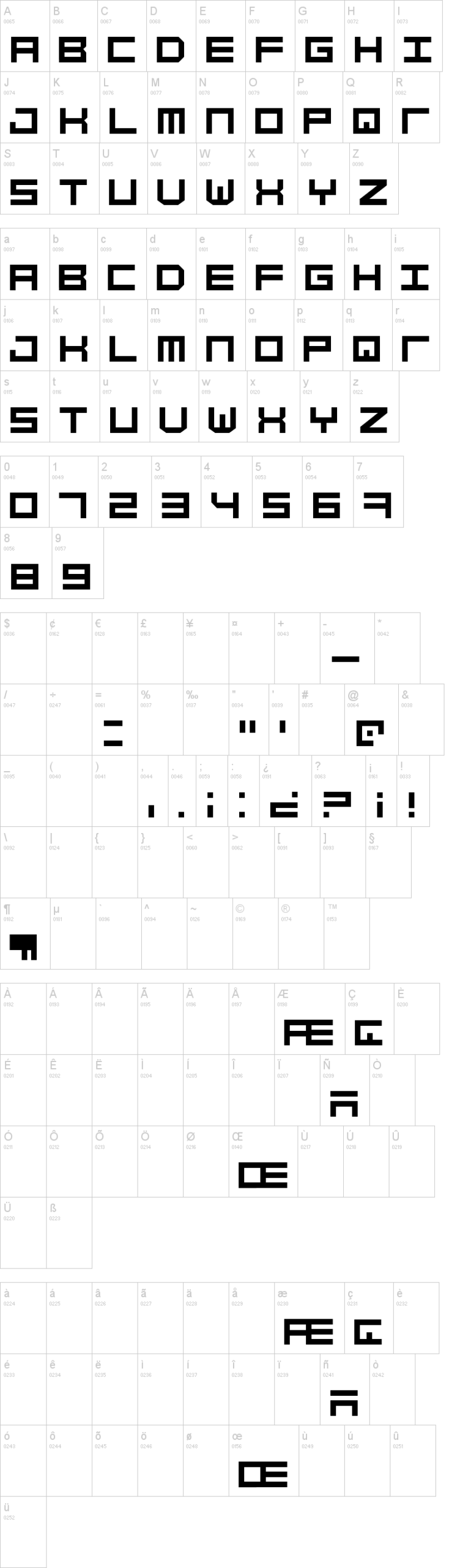 Simply Mono 字体字形表