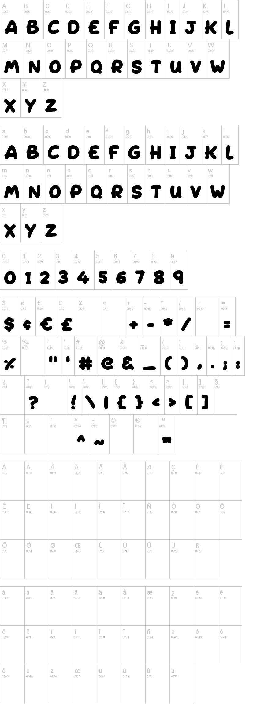 Sleeping 字体字形表