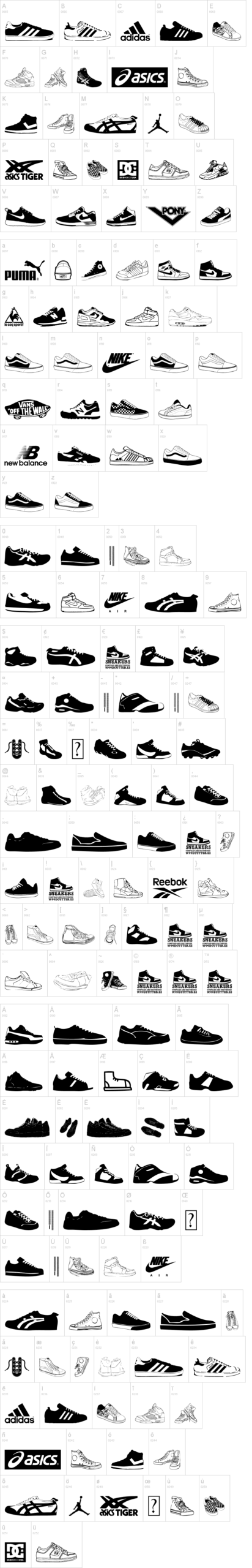 Sneakers 字体字形表