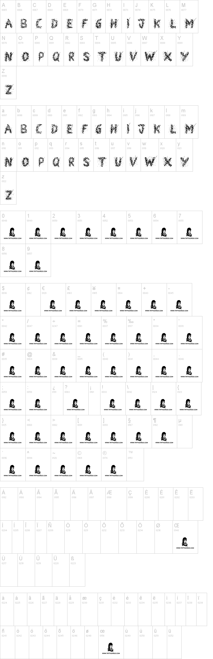Snowmania 字体字形表