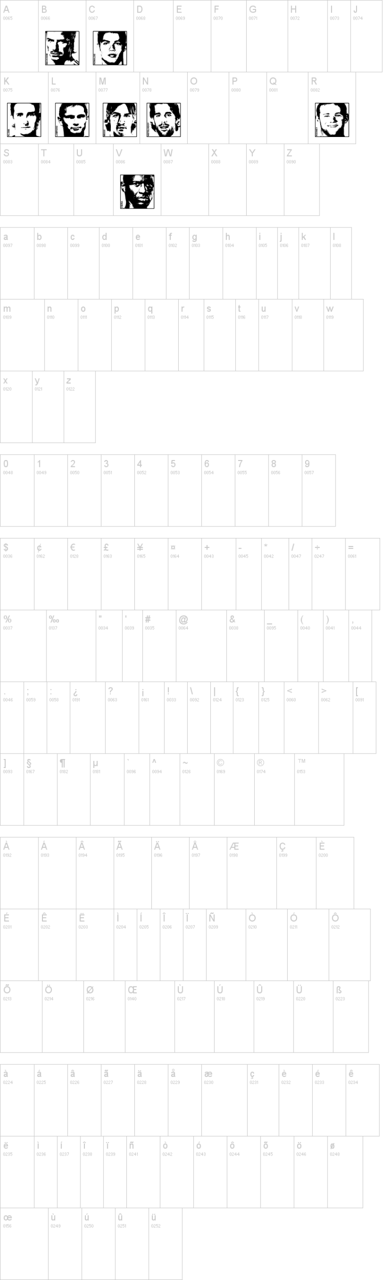 Soccerman 字体字形表