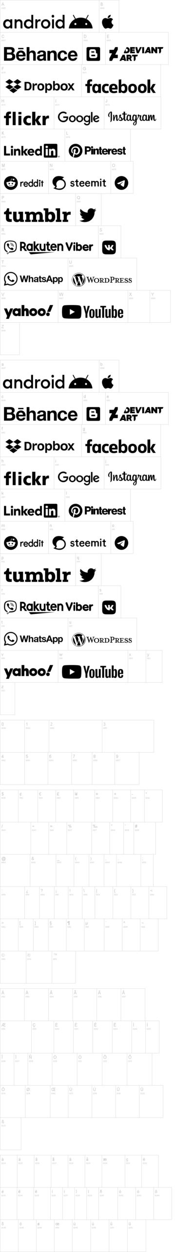 Social Logos 字体字形表